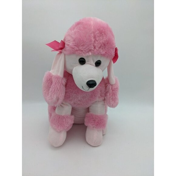 Kelly toy pink white poodle dog plush 15" sitting pink bows - Picture 6 of 11